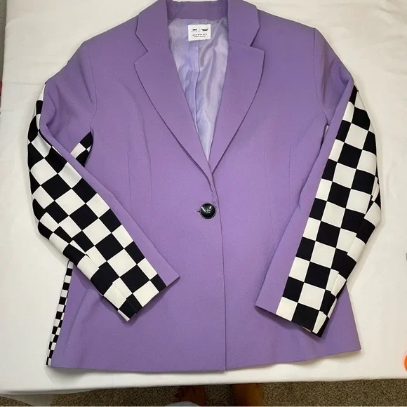 ASOS DESIGN x Christian Cowan Purple Blazer w/ Checkerboard Sleeves & Back - Picture 9 of 9
